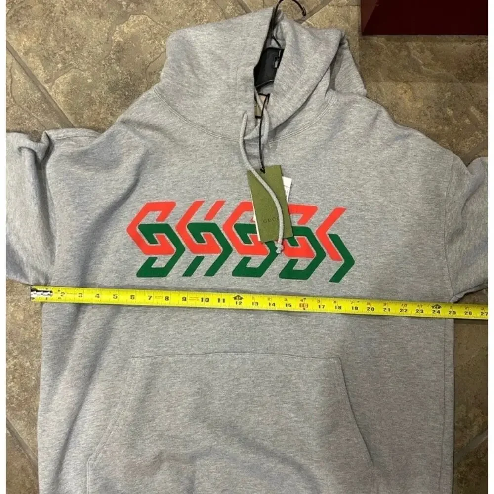 Men's Gucci chain, print jersey, cotton hoodie, size XXL made in Italy